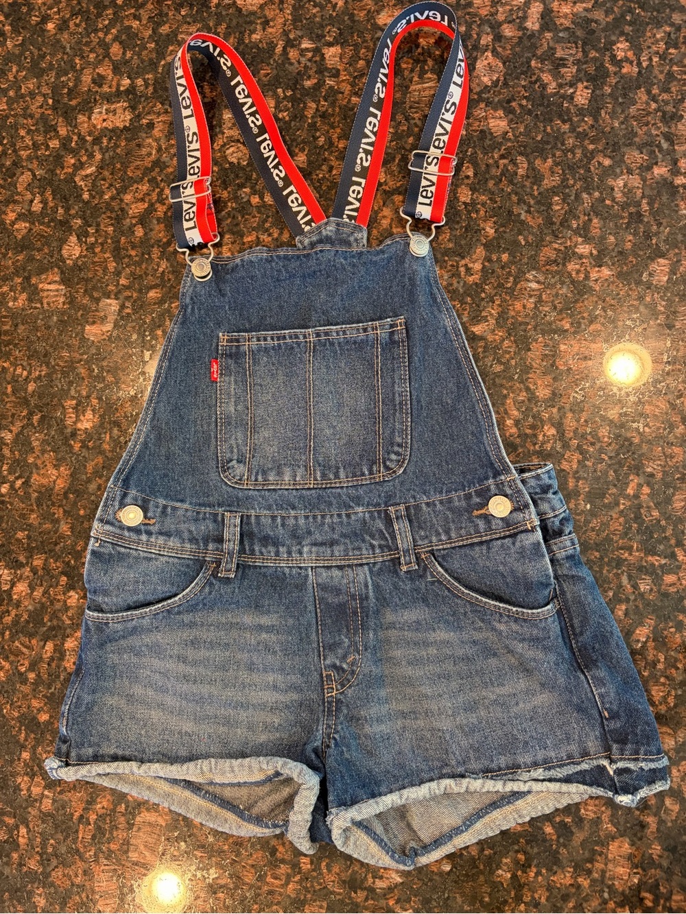 Levi's Denim Short blue denim short all Overalls w Logo Straps-girls size  14